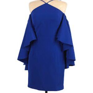 Milly Royal Blue Cold Shoulder Cocktail Dress – Flowy Sleeve Mini